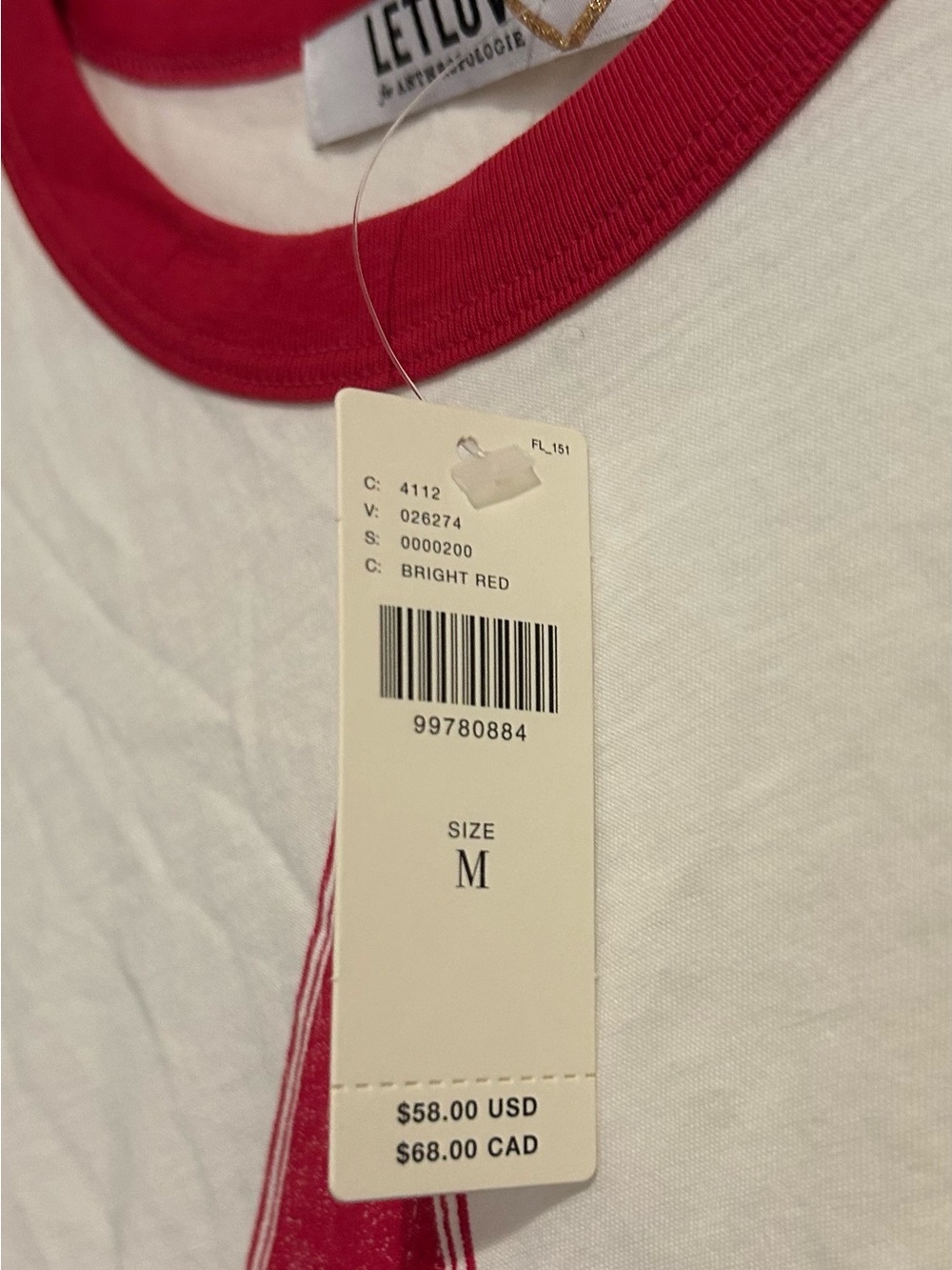 Anthropologie Letluv nwt Red-Star Ringer Tee - White/Red Small Medium patriotic - Picture 4 of 5